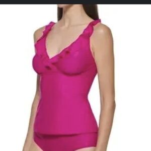 Dkny Tankini Two Peice Swimsuit Fuschia Pink Size Large